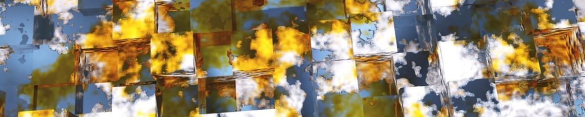 Texture metal background of cubes, metal bricks with corrosion, 3d rendering