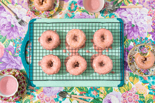 Homemade Strawberry Glazed Cake Donuts