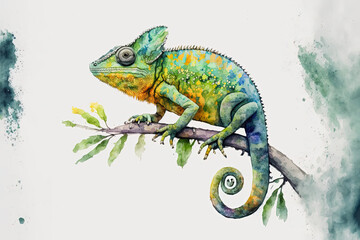 Obraz premium Chameleon - Watercolor (Generative AI Art)