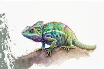 Obraz premium Chameleon - Watercolor (Generative AI Art)