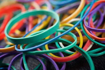 Colorful group of messy rubber bands.