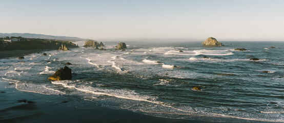 sea stack and waves of Bandon Beach, OR