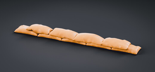 Monochrome single color yellow sandbag for military trench or for flood barricade, 3d illustration