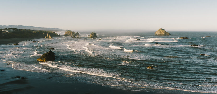 sea stack and waves of Bandon Beach, OR