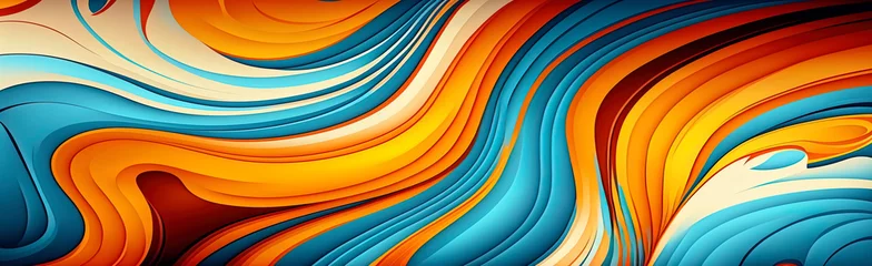  Colorful abstract wave panoramic wallpaper. Generative AI © Lemart