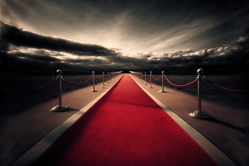 The red carpet entrance leads to the red gate at night. luxurious 3D generative ai