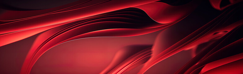 Red abstract wave panoramic wallpaper. Generative AI