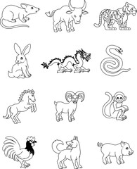 A set of Chinese zodiac astrology horoscope animals year signs