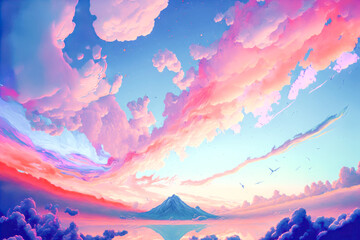 Fototapeta na wymiar Vibrant multicolor of beautiful sky and cloud copy space background. Generative ai.