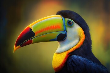 Naklejka premium Portrait of a tropical toucan bird. Generative AI