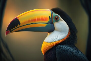 Portrait of a tropical toucan bird. Generative AI