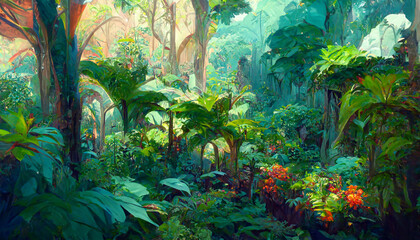 Obraz premium Colorful jungle background with copy space highly detailed rea illustration Generative AI Content by Midjourney