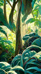 oil painting of the jungle canopy big leaves flowers detailed  illustration Generative AI Content by Midjourney