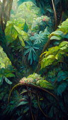 oil painting of the jungle canopy big leaves flowers detailed  illustration Generative AI Content by Midjourney