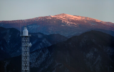 Last sunlight on the mountains near Nagano, Japan, during sunset