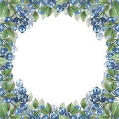 frame watercolor wreath blueberry botany