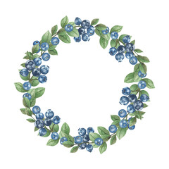 frame watercolor wreath blueberry botany