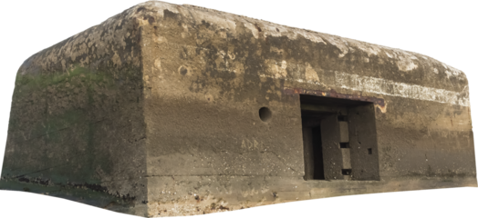 Isolated PNG cutout of a ruined bunker from the Second World War on a French beach on a transparent background, ideal for photobashing, matte-painting, concept art