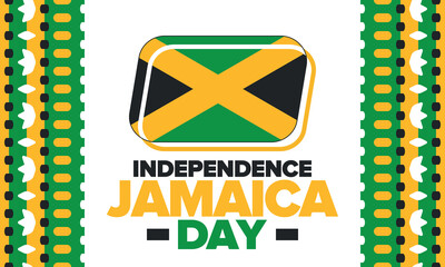 Jamaica Independence Day. Independence of Jamaica. Holiday, celebrated annual in August 6. Jamaica flag. Patriotic element. Poster, greeting card, banner and background. Vector illustration