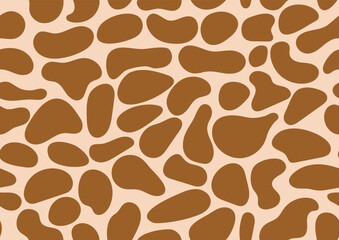 Dalmatian or giraffe seamless pattern, animal print skin spot texture. Abstract shapes design dog or cow brown spots on beige background. Simple endless leather backdrop.