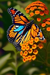 Beautiful image in nature of monarch butterfly on lantana flower. - generative ai