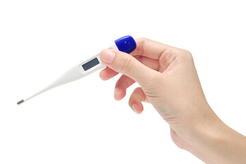 Women hand holding electronic thermometer 