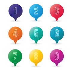 Set of bullet points numbers from one to eight in gradient shapes	
