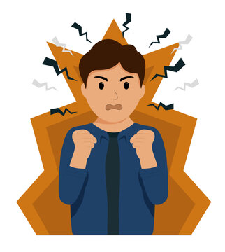 A very angry man. Angry guy. Rage, anger, irritation. Vector flat illustration.