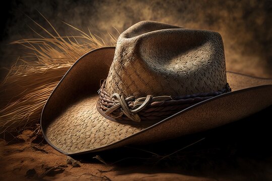 Cowboy hat on a wooden table. Vintage style. Selective focus.