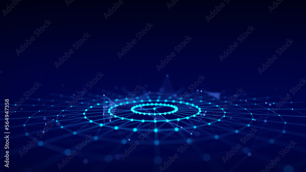 Poster futuristic of circular flow of particles. digital cyberspace. network connections structure. 3d rend
