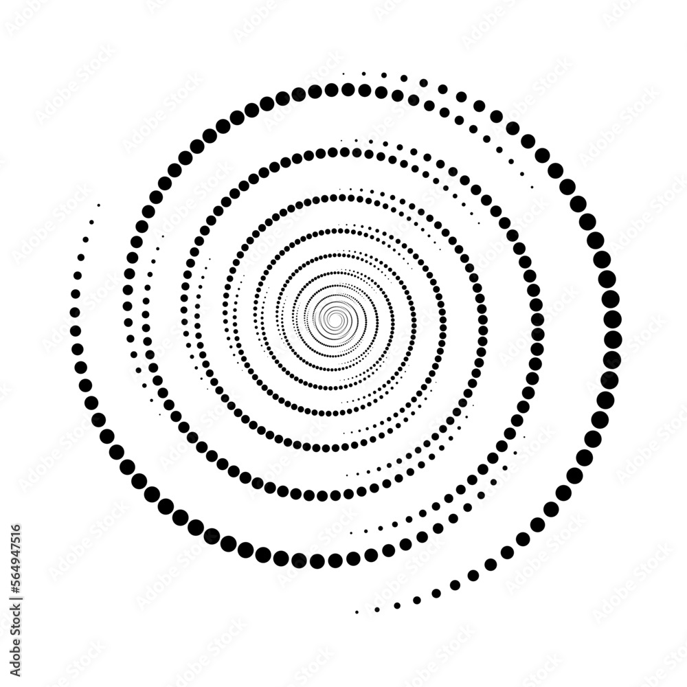 Poster Black and white swirl. Abstract halftone dots vector background texture.