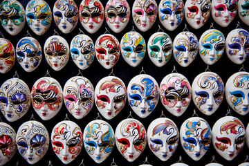 Miniature carnival masks in Venice