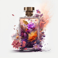 bottle of perfume with flowers - obrazy, fototapety, plakaty