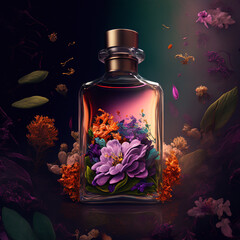 bottle of perfume with flowers
