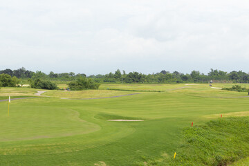 Fototapeta na wymiar Huge golf course in the morning sun