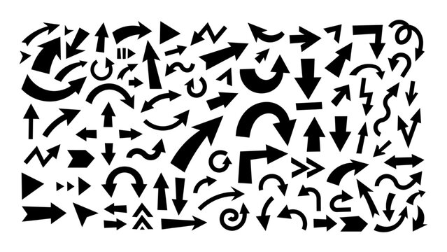 Hand Drawn Cartoon Arrow icon. Big set of vector flat arrows. Collection of concept arrows for web design, mobile apps, interface and more