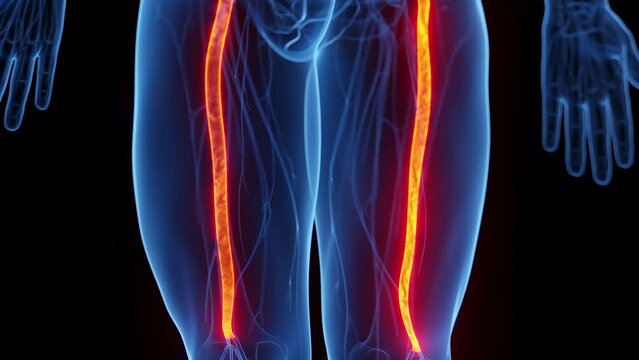 3D rendered medical animation of a man's sciatic nerves