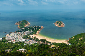 Shek O Peninsula and Shek O Beach from Dragon's Back hiking trail. Hong Kong Island.