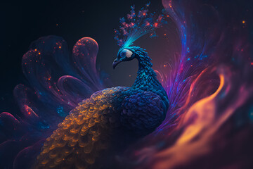 Fantasy Peacock on Galaxy space. Generative AI	