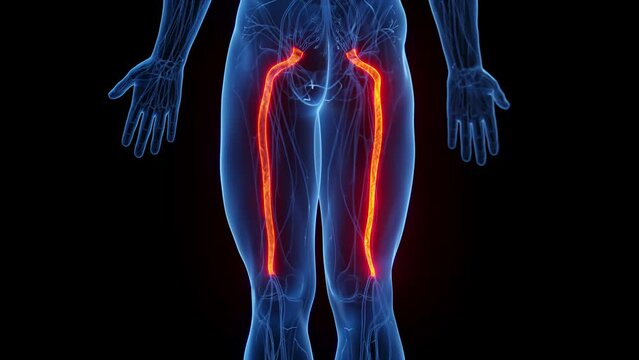 3D rendered medical animation of a man's sciatic nerves