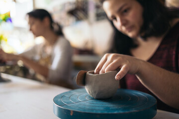 Handmade artisan products in a pottery workshop