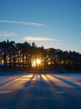 Frozen lake in winter
