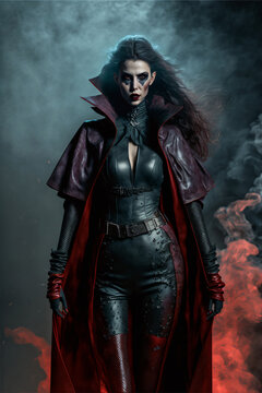 Female vampire wearing gothic dress. Designed using generative ai