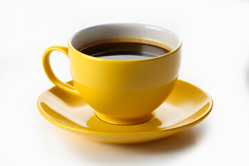 Close up yellow cup of black coffee isolated on white background with clipping path. A mug of coffee.