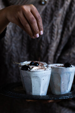 Winter themed Luxardo Cherry Hot Chocolate