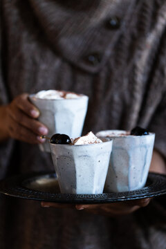 Winter themed Luxardo Cherry Hot Chocolate