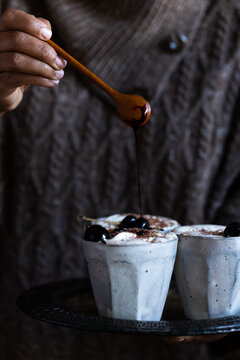 Winter themed Luxardo Cherry Hot Chocolate