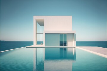Fototapeta na wymiar Generative AI beautiful white residential villa with modern architecture and swimming pool