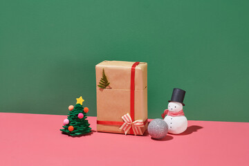 Gift Boxes in Craft Wrapping Paper with the Red Ribbons