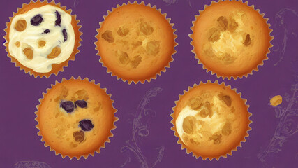 Illustration of muffins in the art nouveau style, generative ai